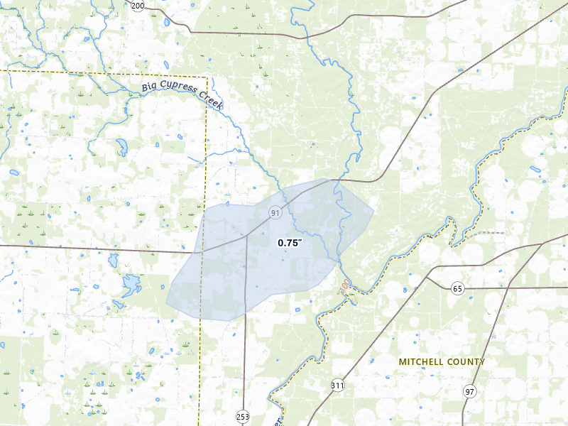 NEXRAD radar-signature map of the hail over Colquitt, GA