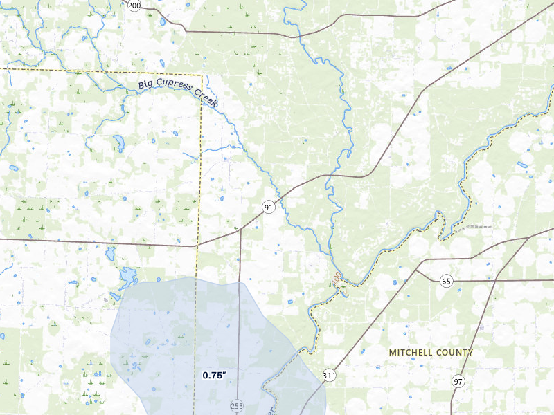 NEXRAD radar-signature map of the hail storm over Colquitt, GA on Jul 30, 2026