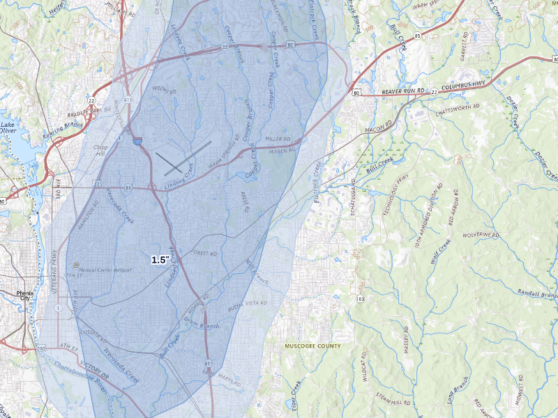 NEXRAD radar-signature map of the hail storm over Columbus, GA on Sep 6, 2026