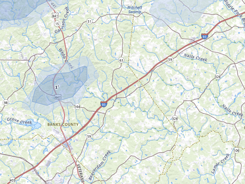 NEXRAD radar-signature map of the hail over Commerce, GA