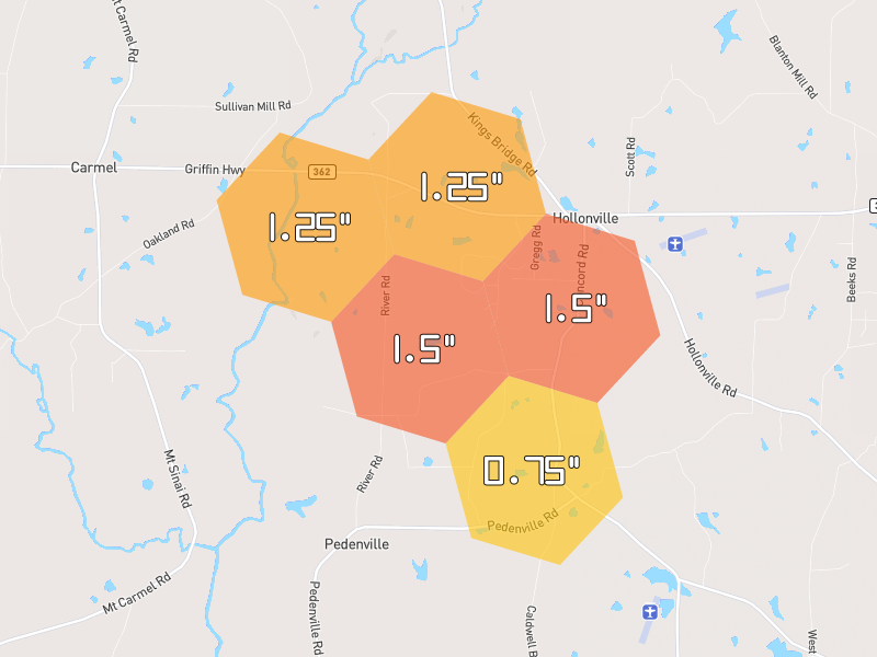 Hail map of Concord, GA on Jun 9, 2026, hail up to 1.5"