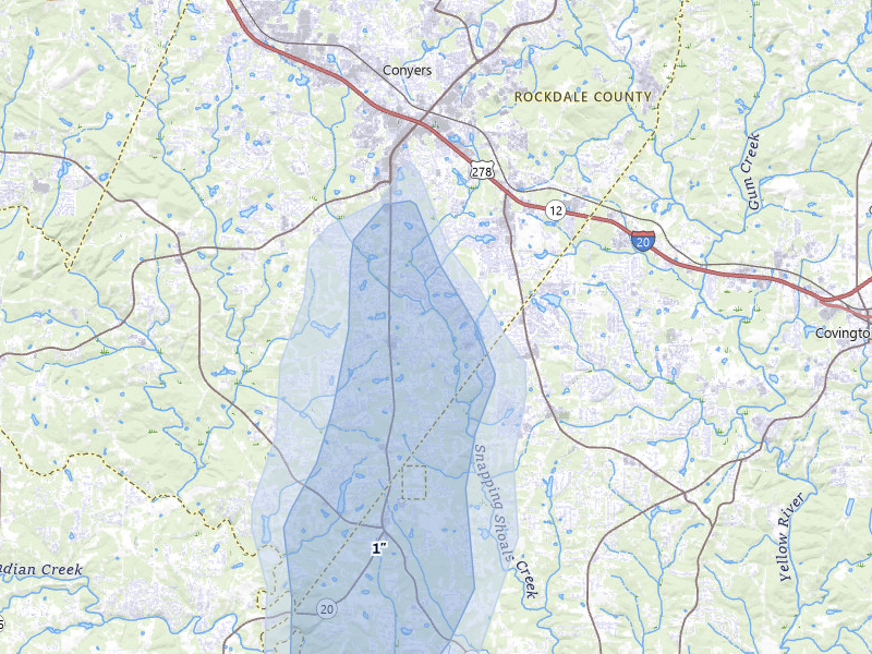 NEXRAD radar-signature map of the hail over Conyers, GA