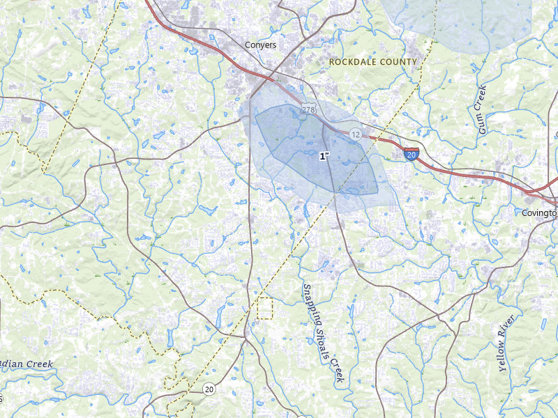 NEXRAD radar-signature map of the hail over Conyers, GA