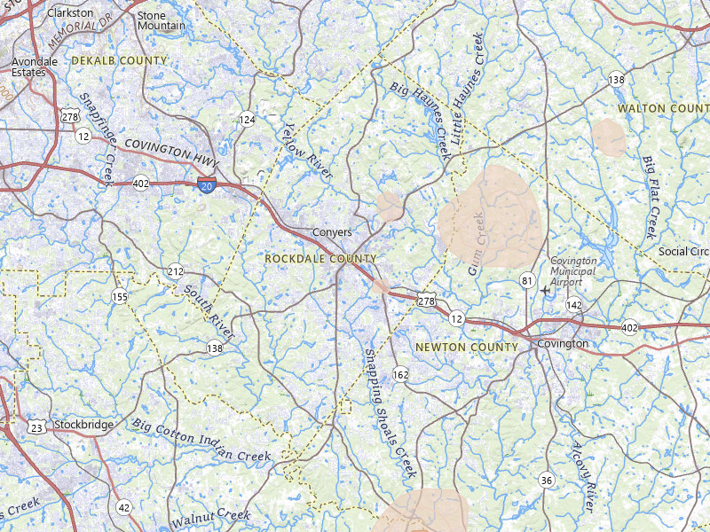 Radar-estimated hail-size map of the storm over Conyers, GA on Aug 5, 2026