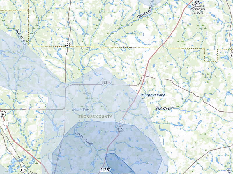NEXRAD radar-signature map of the hail storm over Coolidge, GA on Aug 12, 2026