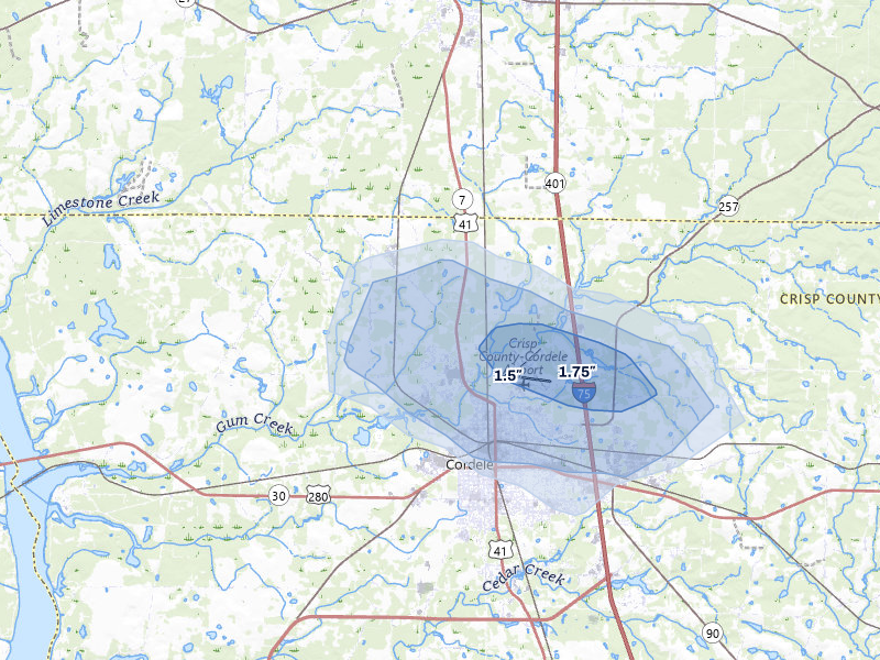 NEXRAD radar-signature map of the hail storm over Cordele, GA on May 17, 2026