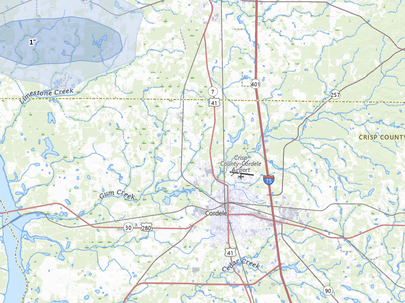 NEXRAD radar-signature map of the hail storm over Cordele, GA on Jul 9, 2026