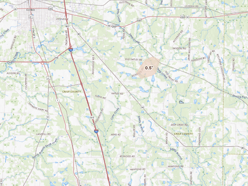 Radar-estimated hail-size map of the storm over Cordele, GA