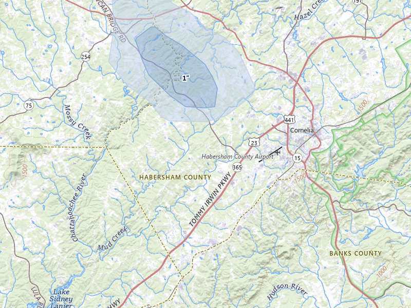 NEXRAD radar-signature map of the hail storm over Cornelia, GA on Jul 10, 2026