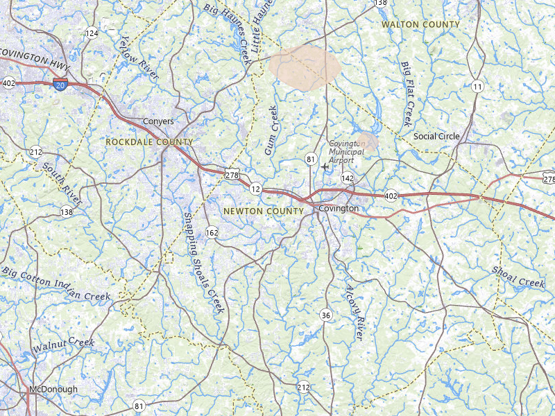 Radar-estimated hail-size map of the storm over Covington, GA on Jul 11, 2026