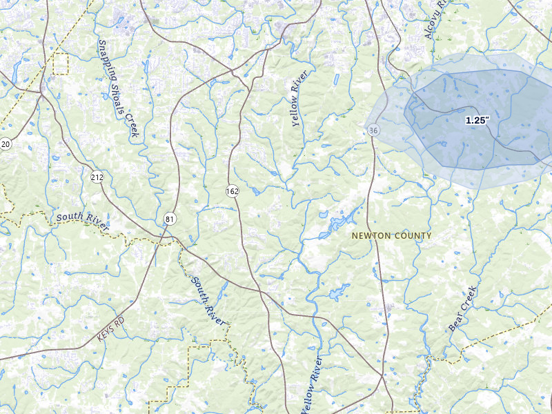 NEXRAD radar-signature map of the hail storm over Covington, GA on Aug 9, 2026