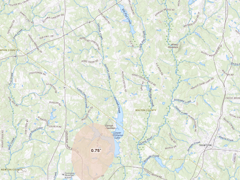 Radar-estimated hail-size map of the storm over Covington, GA