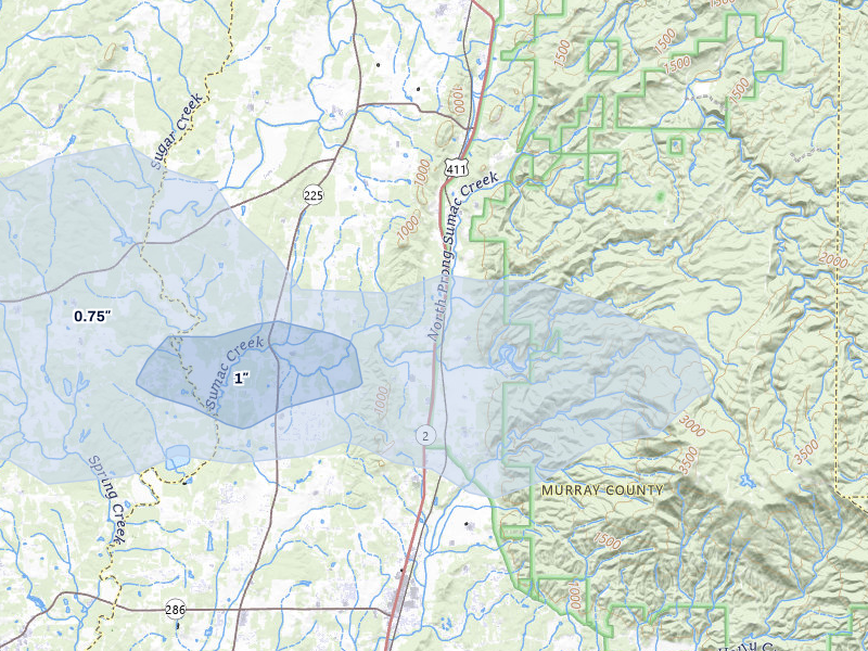 NEXRAD radar-signature map of the hail over Crandall, GA