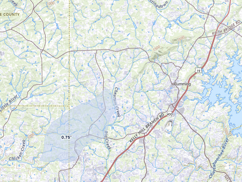 NEXRAD radar-signature map of the hail over Cumming, GA