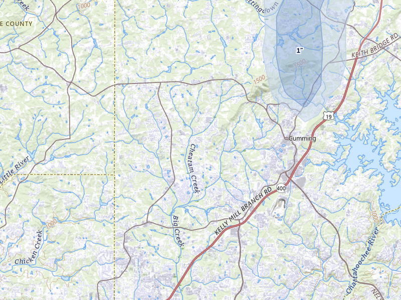 NEXRAD radar-signature map of the hail storm over Cumming, GA on May 17, 2026