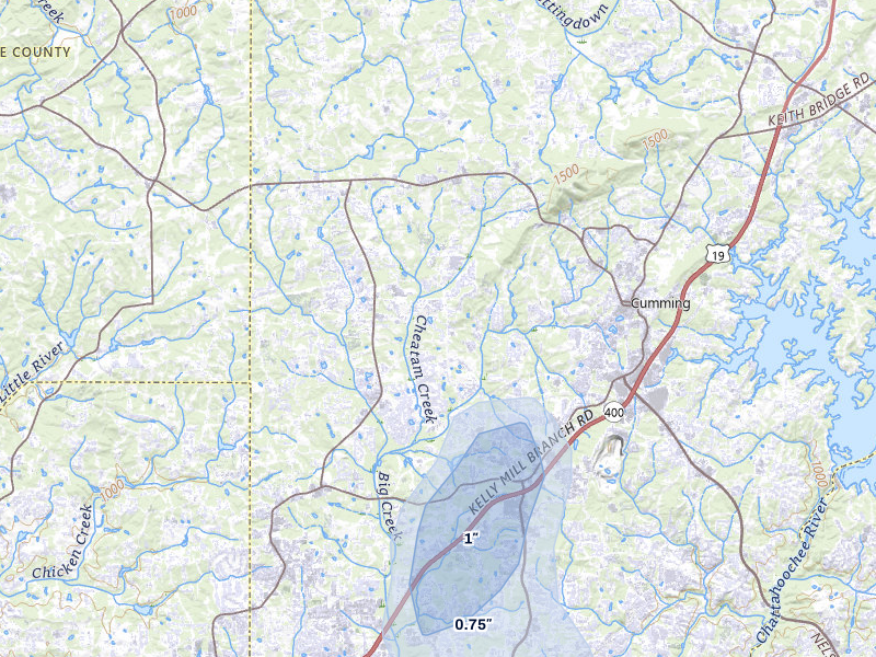 NEXRAD radar-signature map of the hail over Cumming, GA