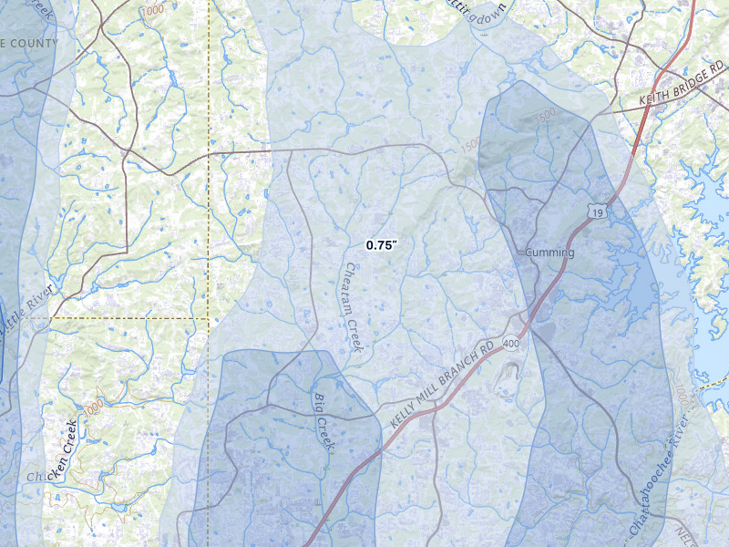 NEXRAD radar-signature map of the hail over Cumming, GA