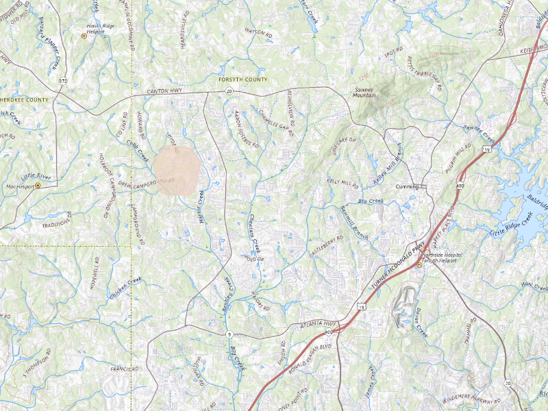 Radar-estimated hail-size map of the storm over Cumming, GA