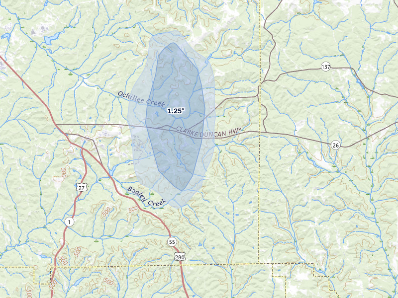 NEXRAD radar-signature map of the hail storm over Cusseta, GA on Jun 1, 2026