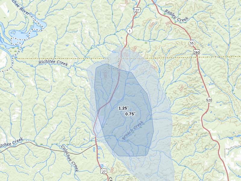 NEXRAD radar-signature map of the hail storm over Cusseta, GA on Aug 21, 2026
