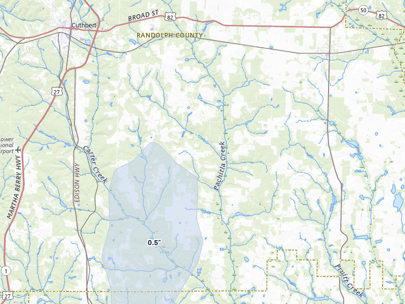 NEXRAD radar-signature map of the hail storm over Cuthbert, GA on Mar 5, 2026