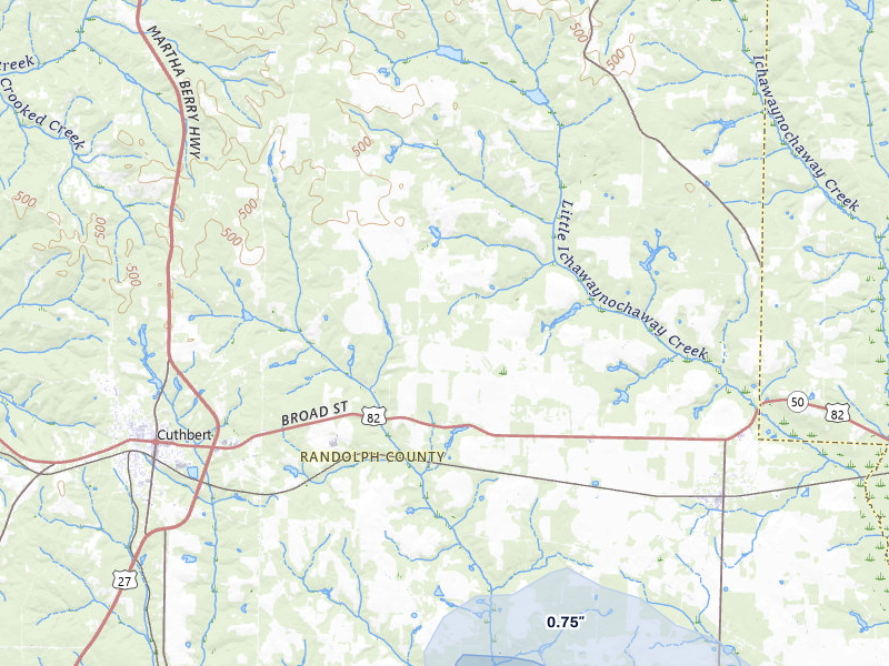 NEXRAD radar-signature map of the hail storm over Cuthbert, GA on Jul 29, 2026