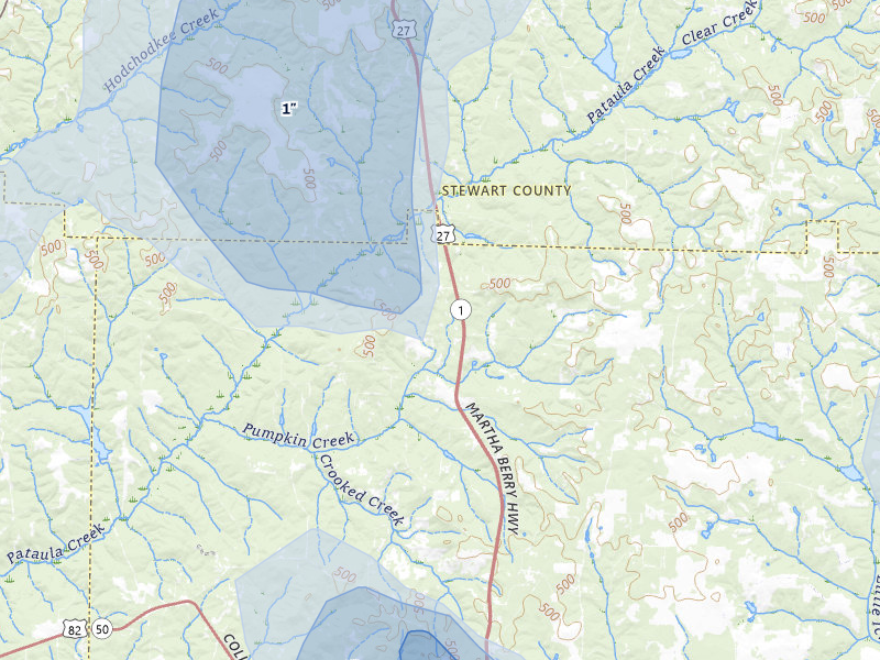 NEXRAD radar-signature map of the hail storm over Cuthbert, GA on Aug 13, 2026