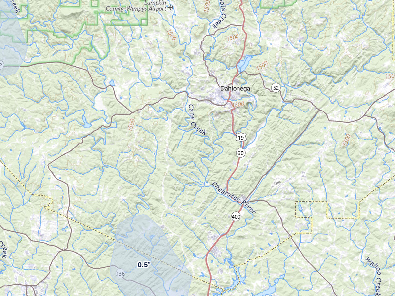 NEXRAD radar-signature map of the hail storm over Dahlonega, GA on Jul 28, 2026