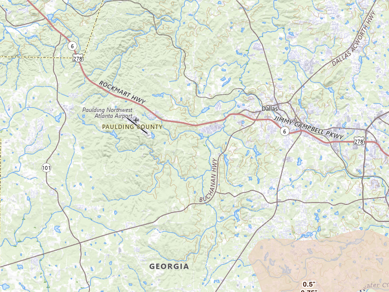 Radar-estimated hail-size map of the storm over Dallas, GA on Jul 2, 2026