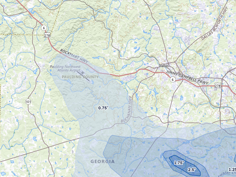 NEXRAD radar-signature map of the hail over Dallas, GA