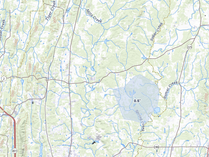 NEXRAD radar-signature map of the hail over Dalton, GA