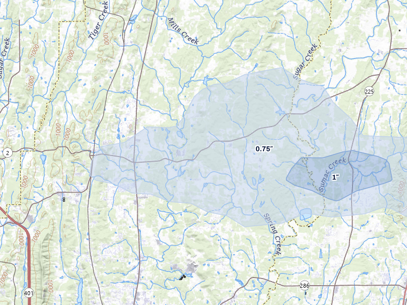 NEXRAD radar-signature map of the hail over Dalton, GA