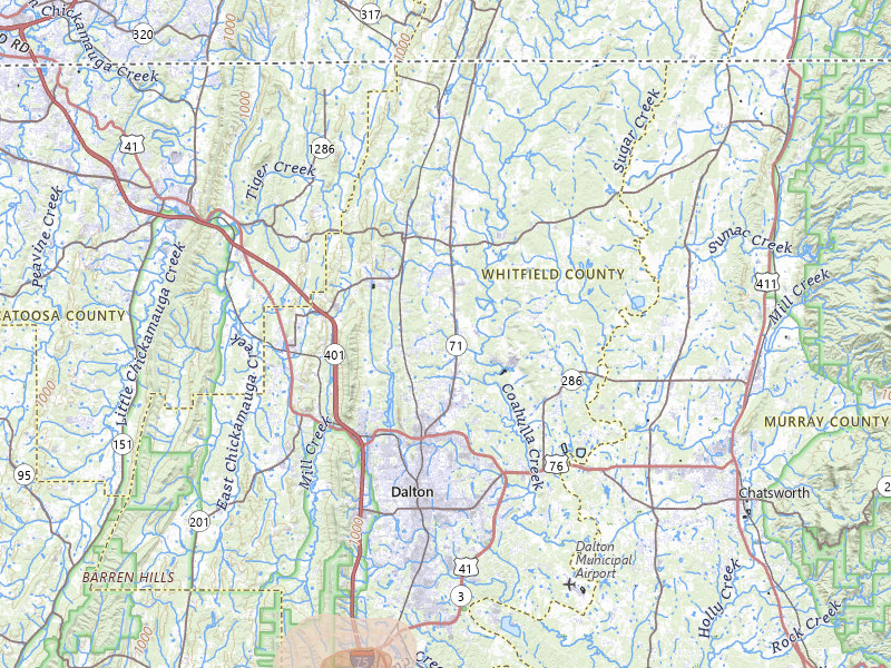 Radar-estimated hail-size map of the storm over Dalton, GA on Jul 2, 2026
