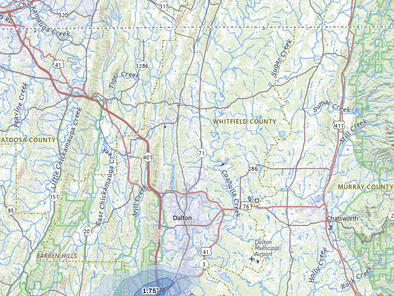 NEXRAD radar-signature map of the hail over Dalton, GA