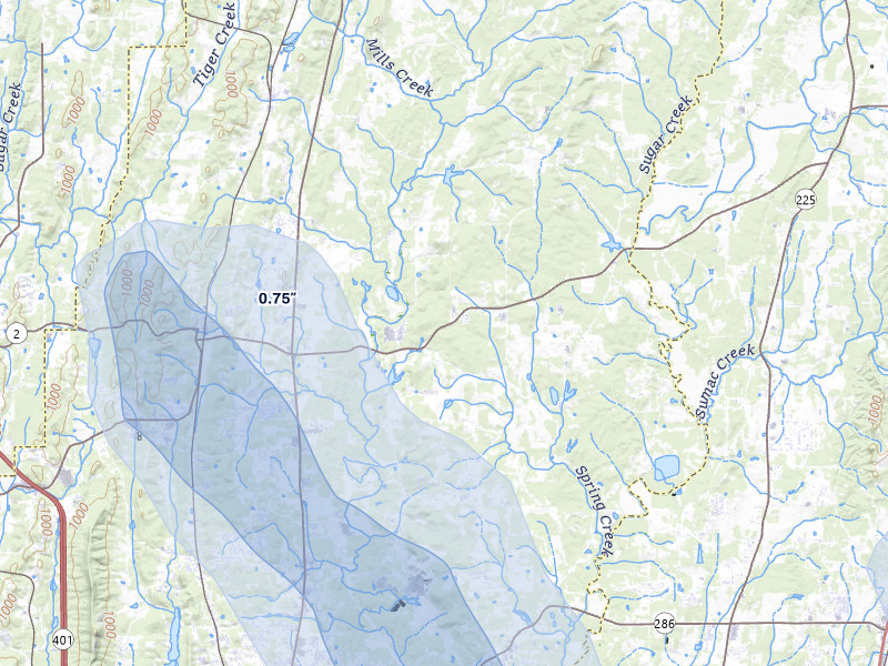 NEXRAD radar-signature map of the hail storm over Dalton, GA on Jul 28, 2026