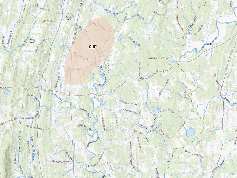 Radar-estimated hail-size map of the storm over Dalton, GA