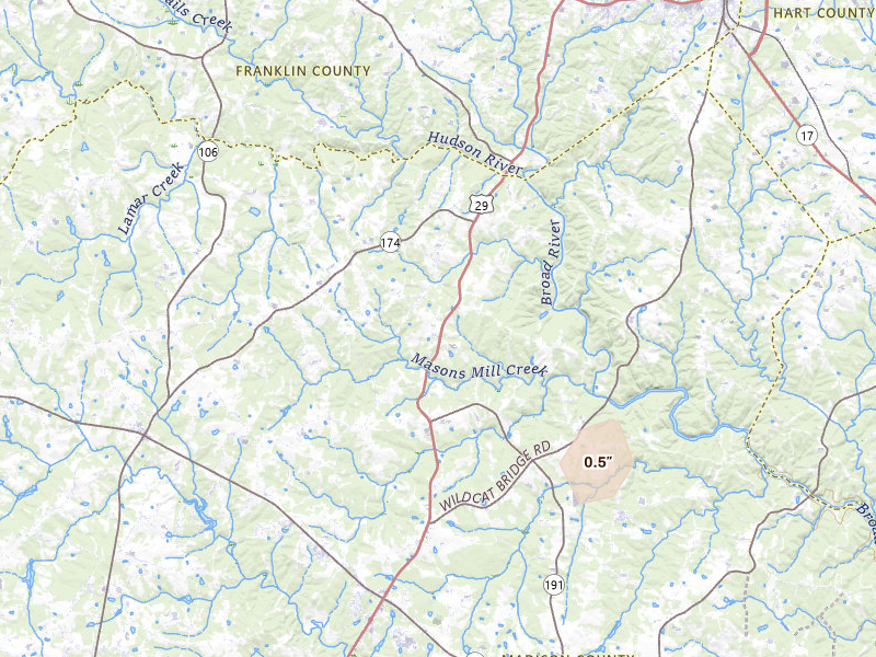 Radar-estimated hail-size map of the storm over Danielsville, GA