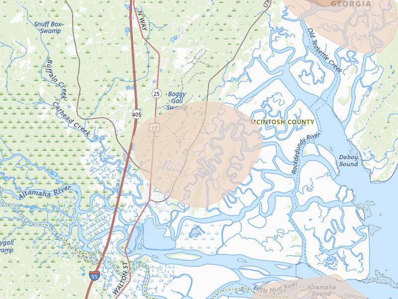 Radar-estimated hail-size map of the storm over Darien, GA on Aug 10, 2026