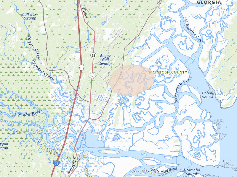 Radar-estimated hail-size map of the storm over Darien, GA on Aug 11, 2026