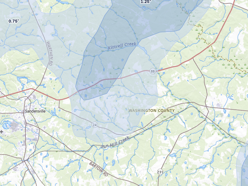 NEXRAD radar-signature map of the hail storm over Davisboro, GA on Jun 29, 2026