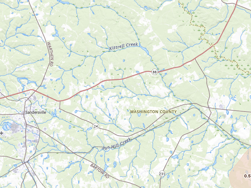 Radar-estimated hail-size map of the storm over Davisboro, GA on Jul 9, 2026