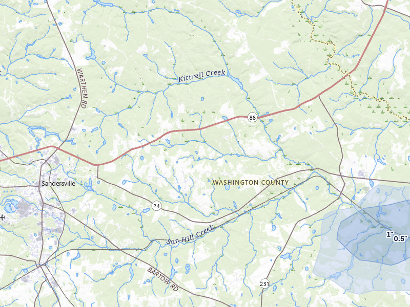 NEXRAD radar-signature map of the hail storm over Davisboro, GA on Jul 9, 2026