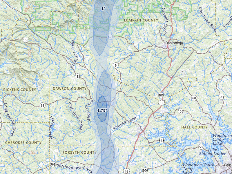 NEXRAD radar-signature map of the hail storm over Dawsonville, GA on May 17, 2026