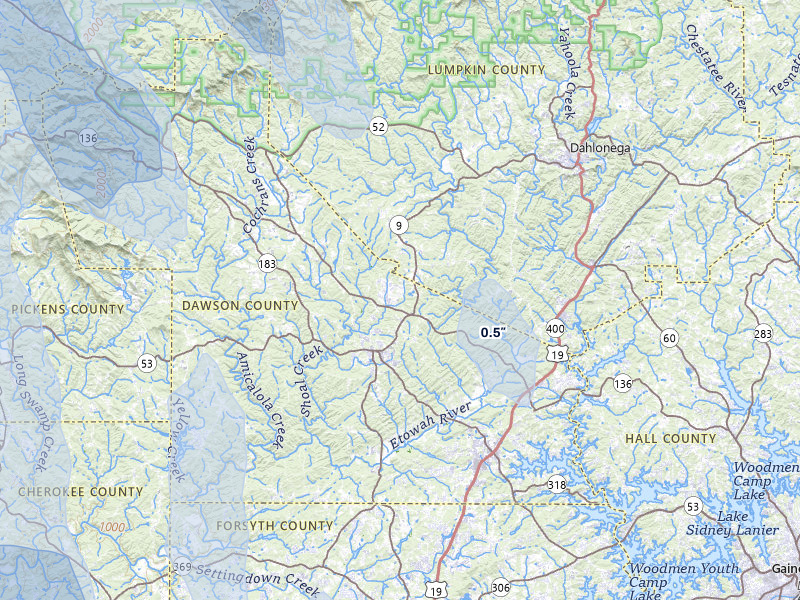 NEXRAD radar-signature map of the hail storm over Dawsonville, GA on Jul 28, 2026