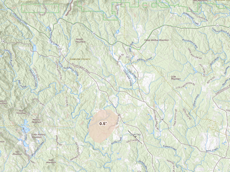 Radar-estimated hail-size map of the storm over Dawsonville, GA