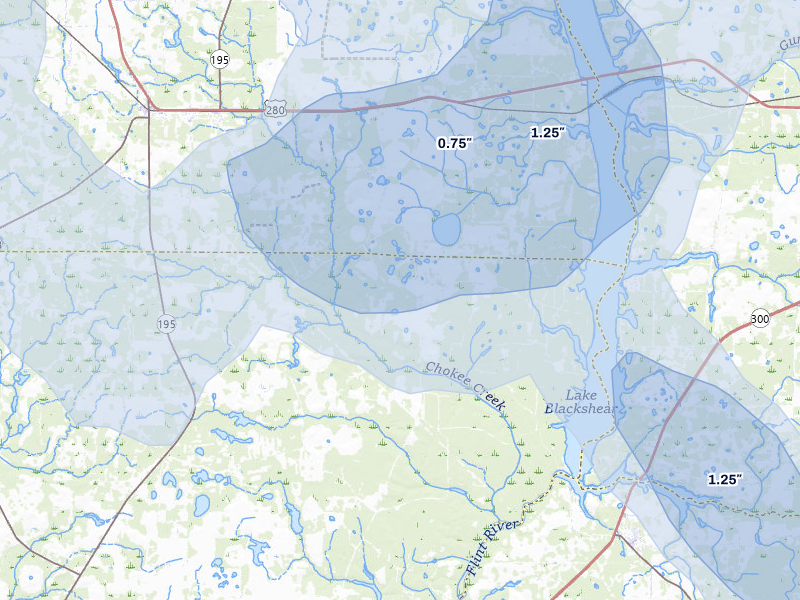 NEXRAD radar-signature map of the hail storm over De Soto, GA on Aug 13, 2026