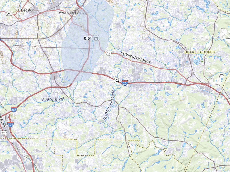 NEXRAD radar-signature map of the hail storm over Decatur, GA on Apr 29, 2026