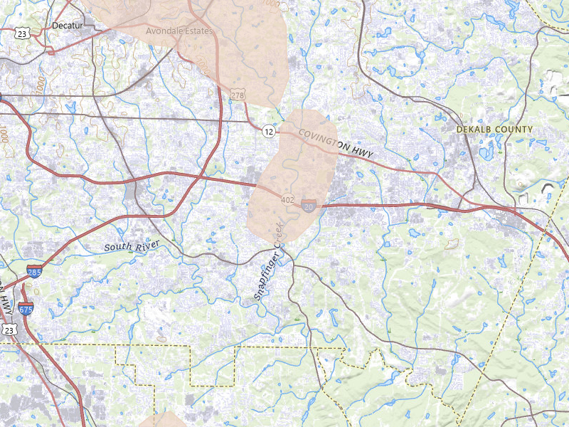 Radar-estimated hail-size map of the storm over Decatur, GA on Jul 28, 2026