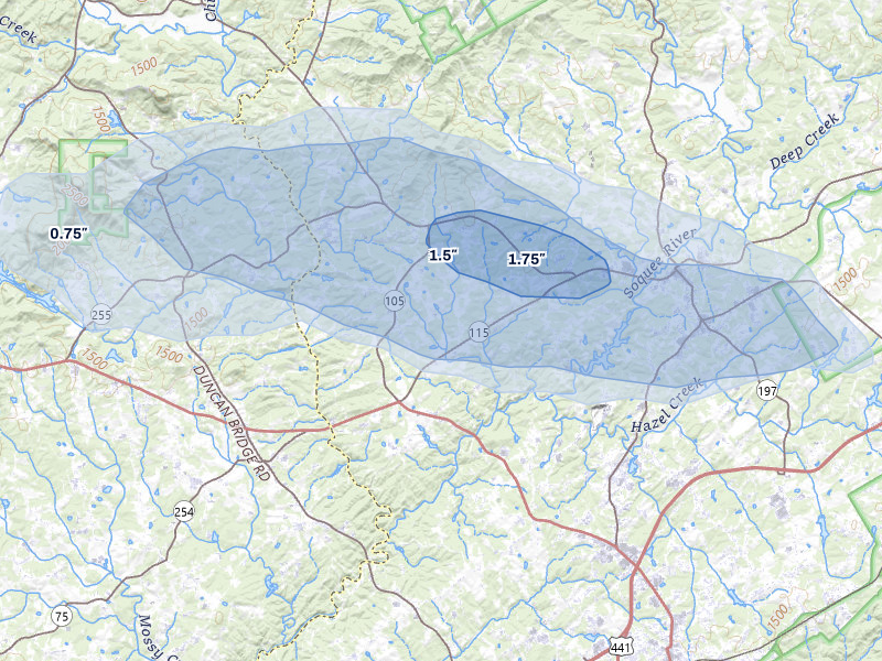NEXRAD radar-signature map of the hail storm over Demorest, GA on Jul 12, 2026