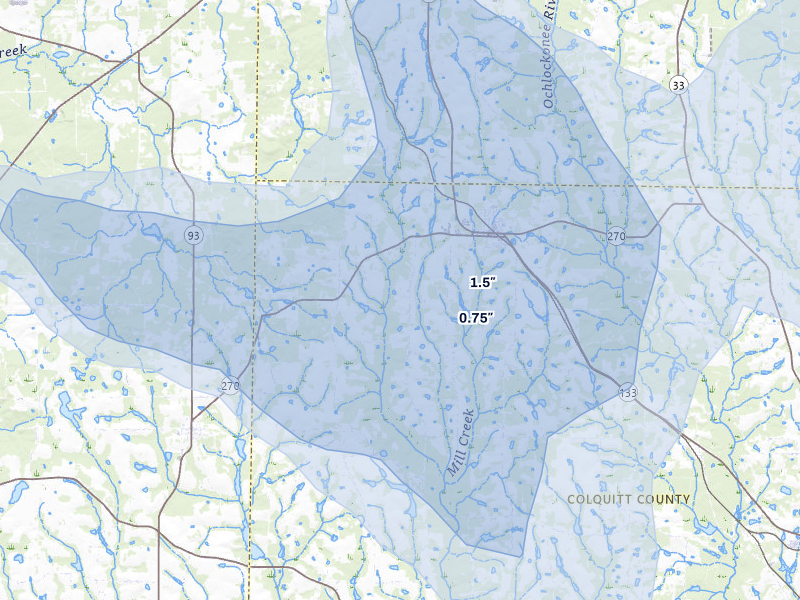 NEXRAD radar-signature map of the hail over Doerun, GA